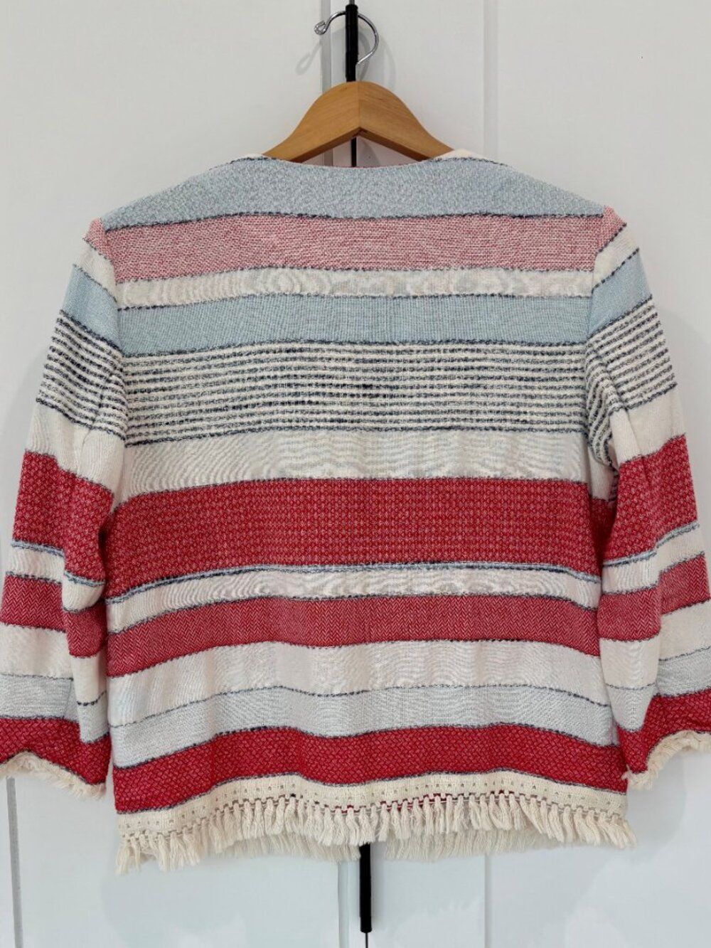 J.McLaughlin Textured Jacket Large Fringe Trim Woven Preppy Statement - Picture 3 of 4